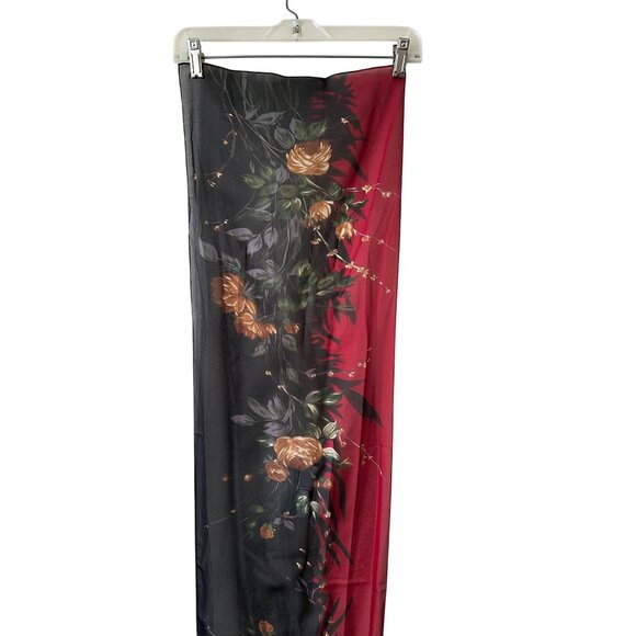 Floral Chiffon Scarf By Worthington - Red & Black With Gold Rose Pattern - Picture 5 of 7